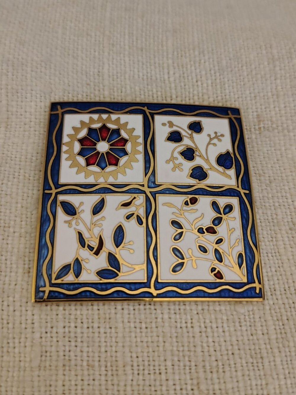 Cloisonne multicolor enamel floral and leaf design brooch